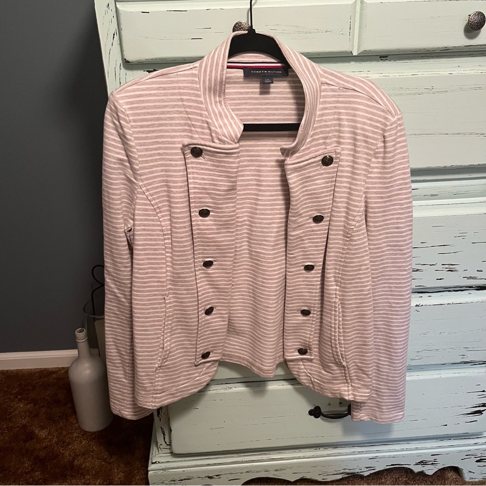 Tommy Hilfiger Tan Striped Women's Blazker Jacket. Size large.